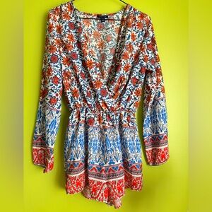 UK2LA Boho Floral Romper Dress Style – Long Sleeve – Size S